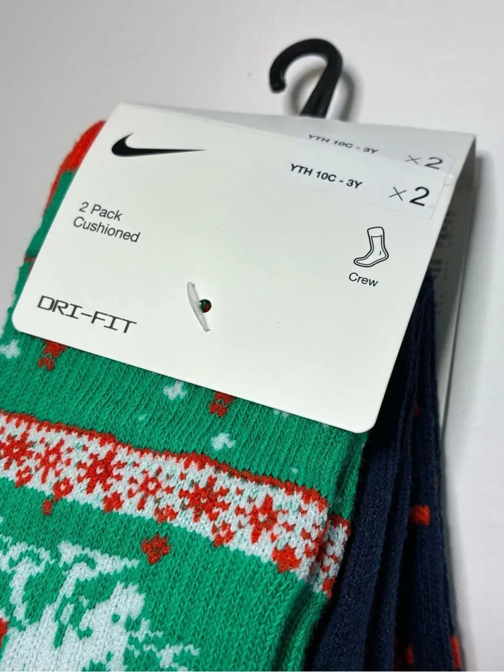 Nike Dri-FIT kids 2-Pack Cushioned Crew Socks - Green & Navy 7-9 yrs New